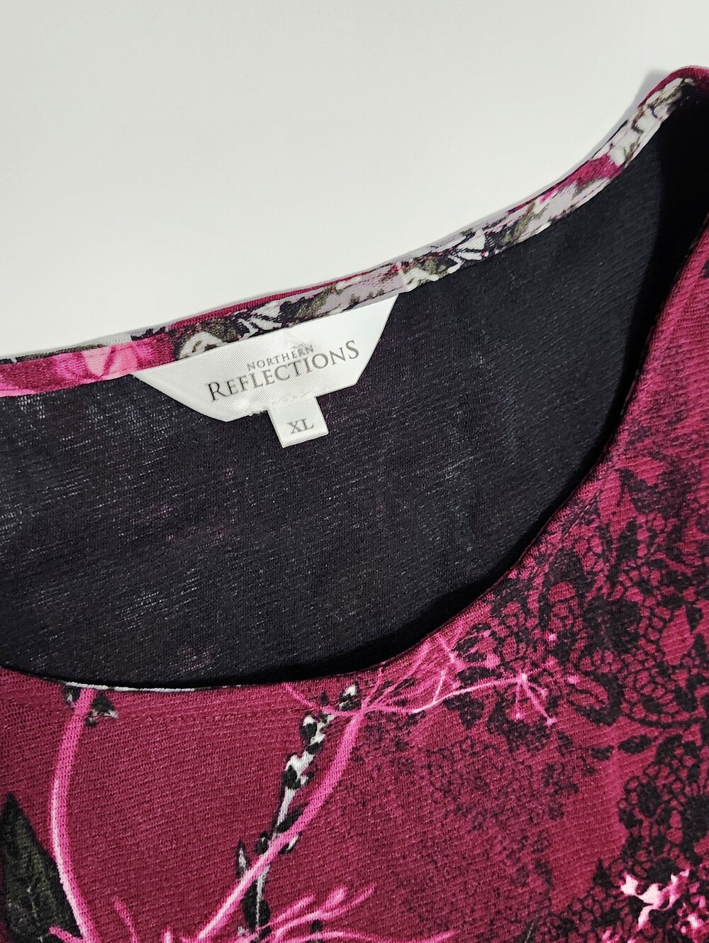 Reflections Floral Long-Sleeve Top in Burgundy and Pink size XL - Picture 6 of 11